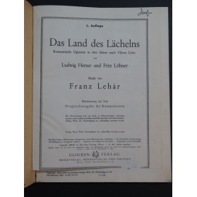 LEHAR Franz Das Land des Lächelns Opérette Chant Piano 1937