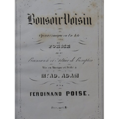POISE Ferdinand Bonsoir Voisin Opéra Chant Piano ca1855