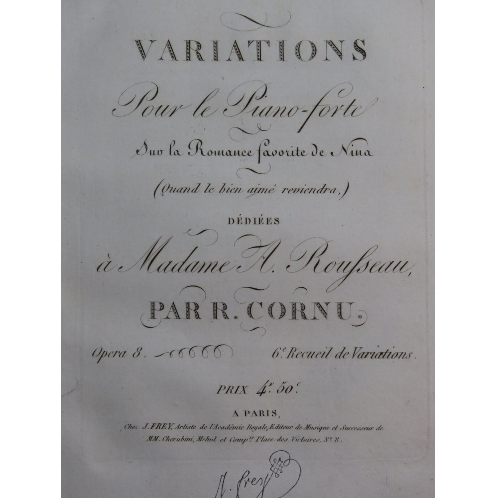 CORNU R. Variations sur la Romance de Nina op 8 Piano ca1820