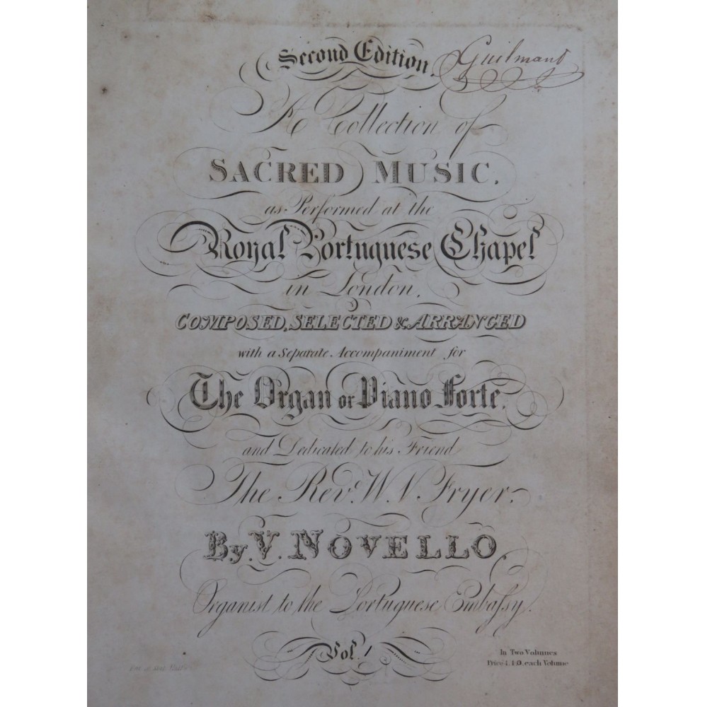 NOVELLO Vincent Collection of Sacred Music Vol 1 Chant Orgue ou Piano 1825