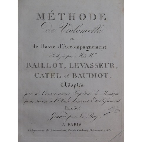 BAILLOT LEVASSEUR CATEL BAUDIOT Méthode de Violoncelle ca1800