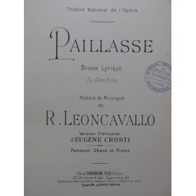 LEONCAVALLO Ruggero Paillase Opéra Chant Piano 1902