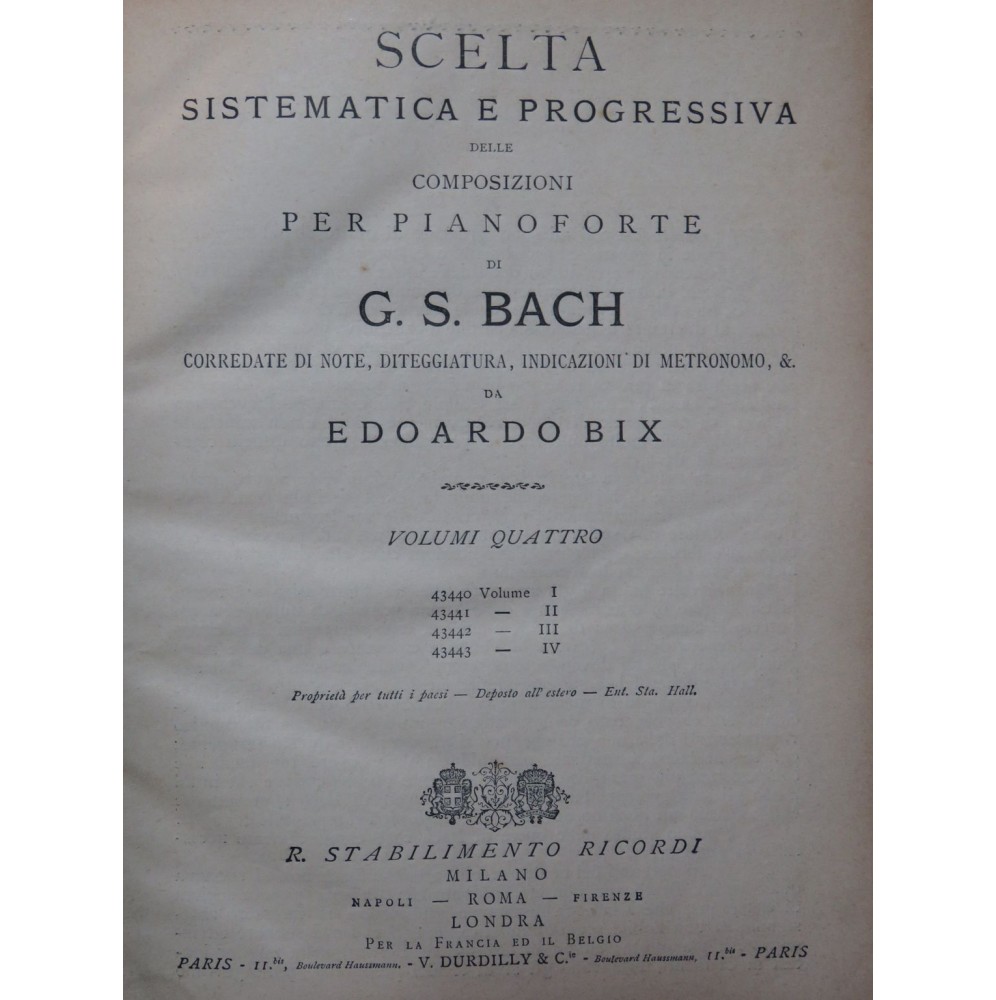 BACH J. S. Scelta Composizioni Pièces pour Piano XIXe