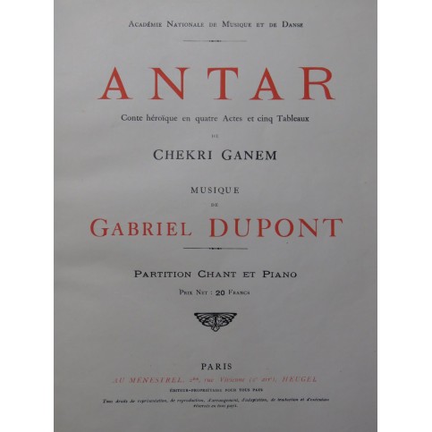 DUPONT Gabriel Antar Conte héroïque Piano Chant 1921