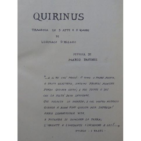 PANUNZI Mario Quirinus Opéra Dédicace Chant Piano 1963