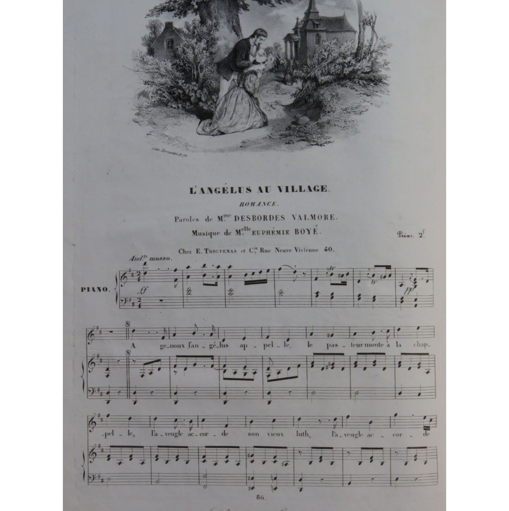 BOYÉ Euphémie L'Angélus au Village Chant Piano ca1830