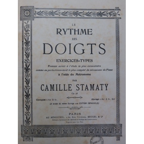 STAMATY Camille Le Rythme des Doigts Exercices Piano 1938