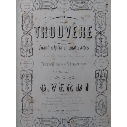 VERDI Giuseppe Le Trouvère Opéra Chant Piano ca1860