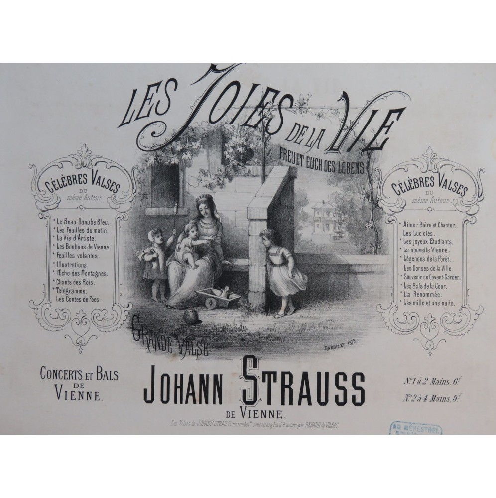STRAUSS Johann Les Joies de la Vie op 340 Piano 1873