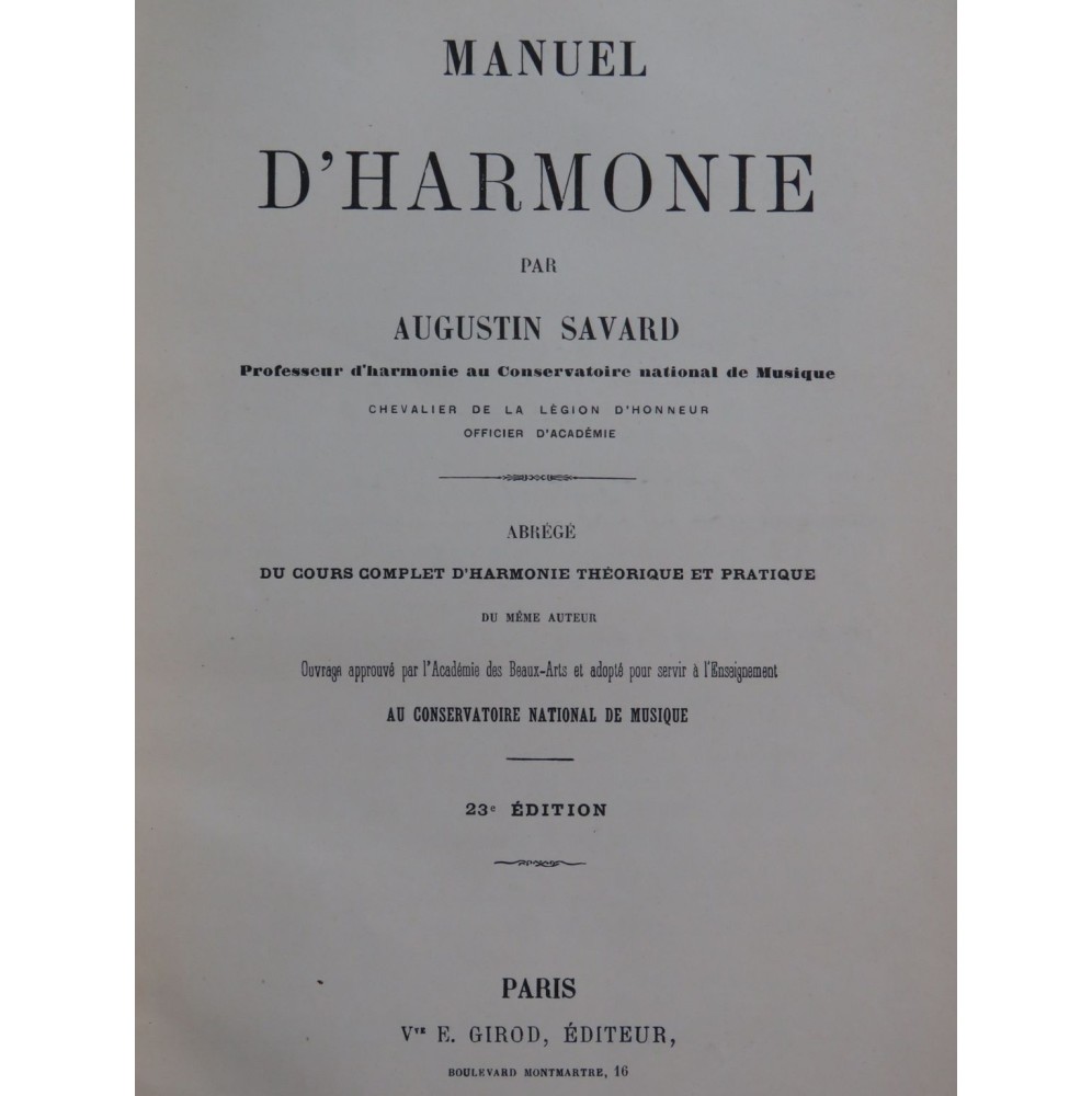 SAVARD Augustin Manuel d'Harmonie 1896