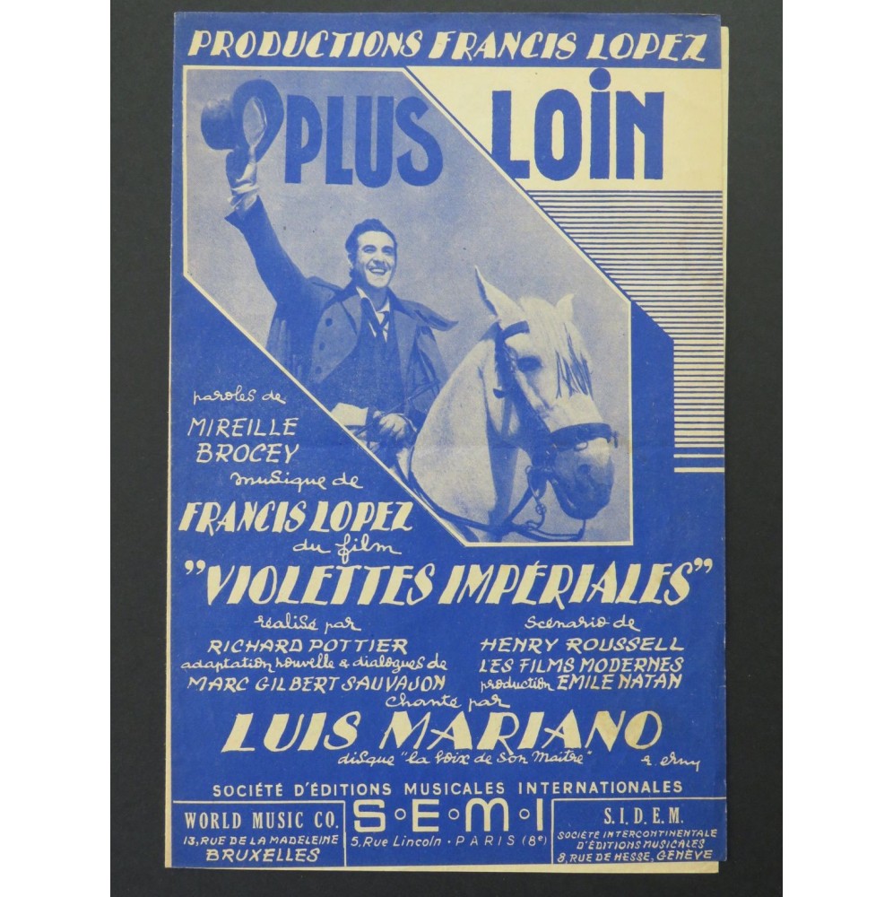 Plus Loin Luis Mariano Francis Lopez Chant 1952
