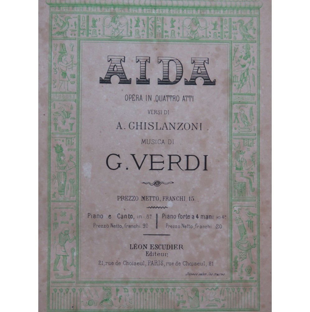 VERDI Giuseppe Aïda Opéra Piano solo ca1872