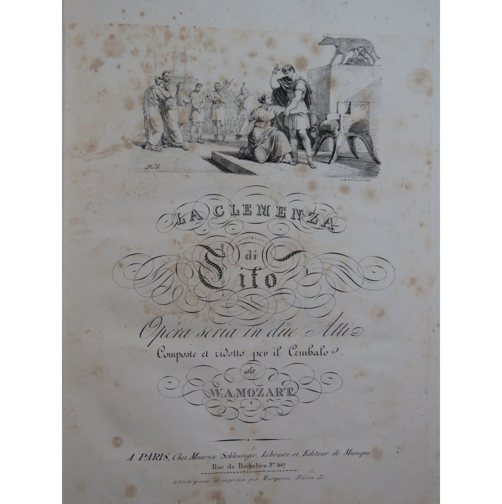 MOZART W. A. La Clemenza di Tito Opéra Chant Piano ca1825