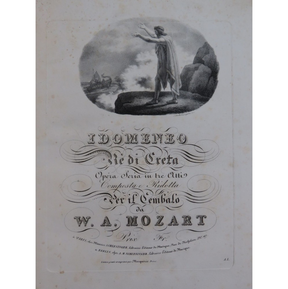 MOZART W. A. Idomeneo Ré di Creta Opéra Chant Piano ca1825