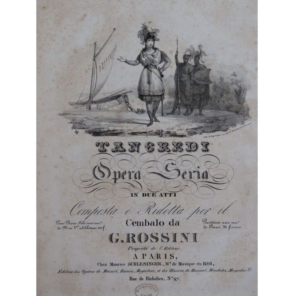 ROSSINI G. Tancredi Opéra en Italien Chant Clavecin ca1830