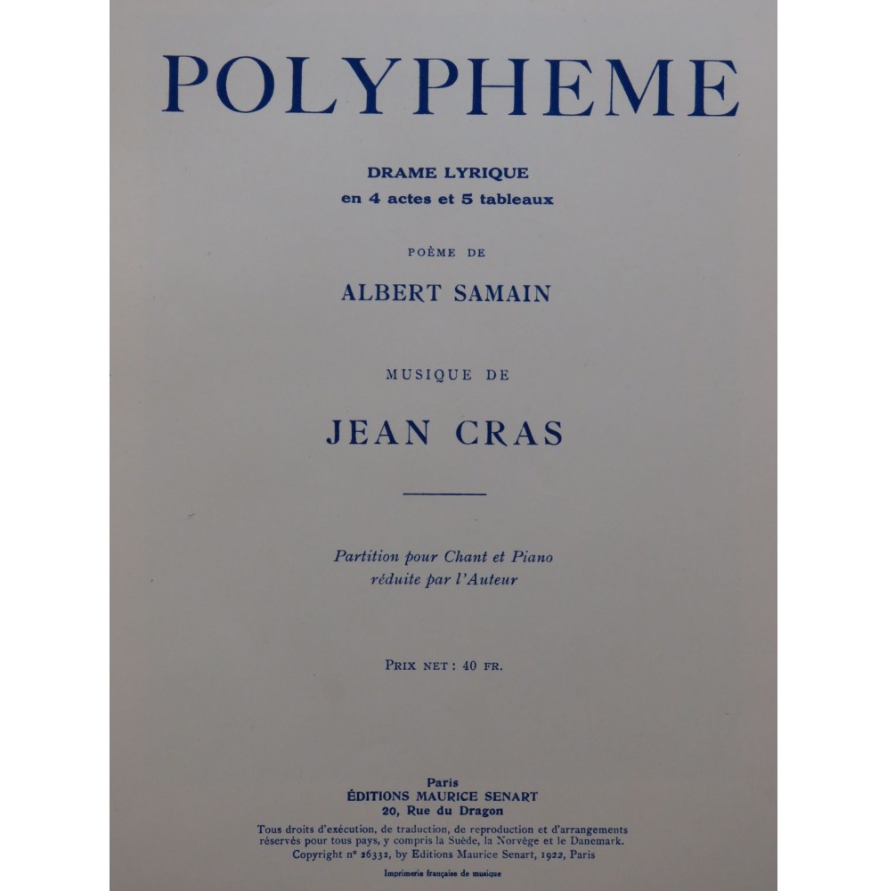 CRAS Jean Polyphème Opéra Chant Piano 1922