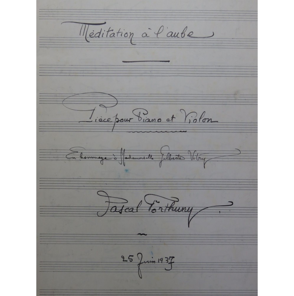 FORTHUNY Pascal Méditation à l'Aube Manuscrit Piano Violon 1937