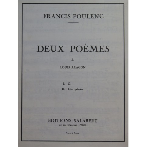 POULENC Francis Deux Poèmes Chant Piano