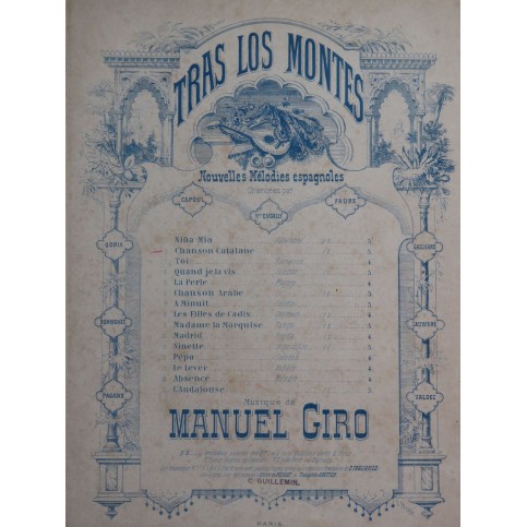 GIRO Manuel Tras Los Montes Chanson Catalane Chant Piano ca1880