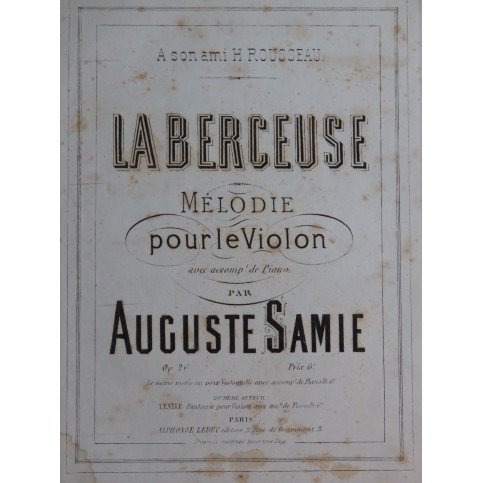 SAMIE Auguste La Berceuse Mélodie Piano Violon 1875