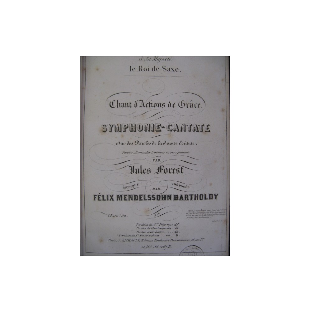 MENDELSSOHN Symphonie Cantate Chant Piano 4 mains 1854