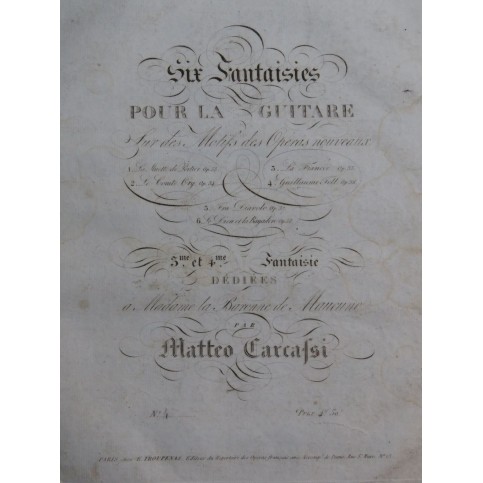 CARCASSI Matteo Fantaisie de Guillaume Tell op 36 Guitare ca1830