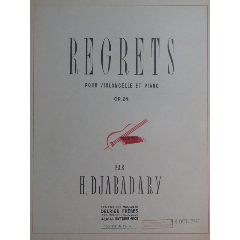 DJABADARY Héraclius Regrets Violoncelle Piano 1937
