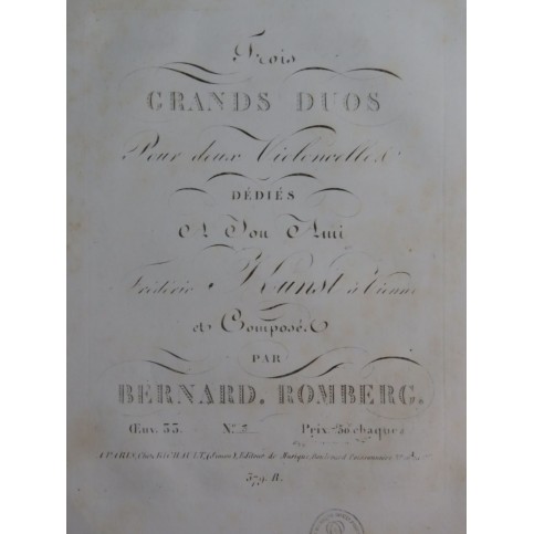 ROMBERG Bernhard Grand Duo op 33 No 3 pour deux Violoncelles ca1820