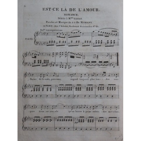 DE MOMIGNY J. J. Est-ce Là de L'Amour Chant Piano ca1830