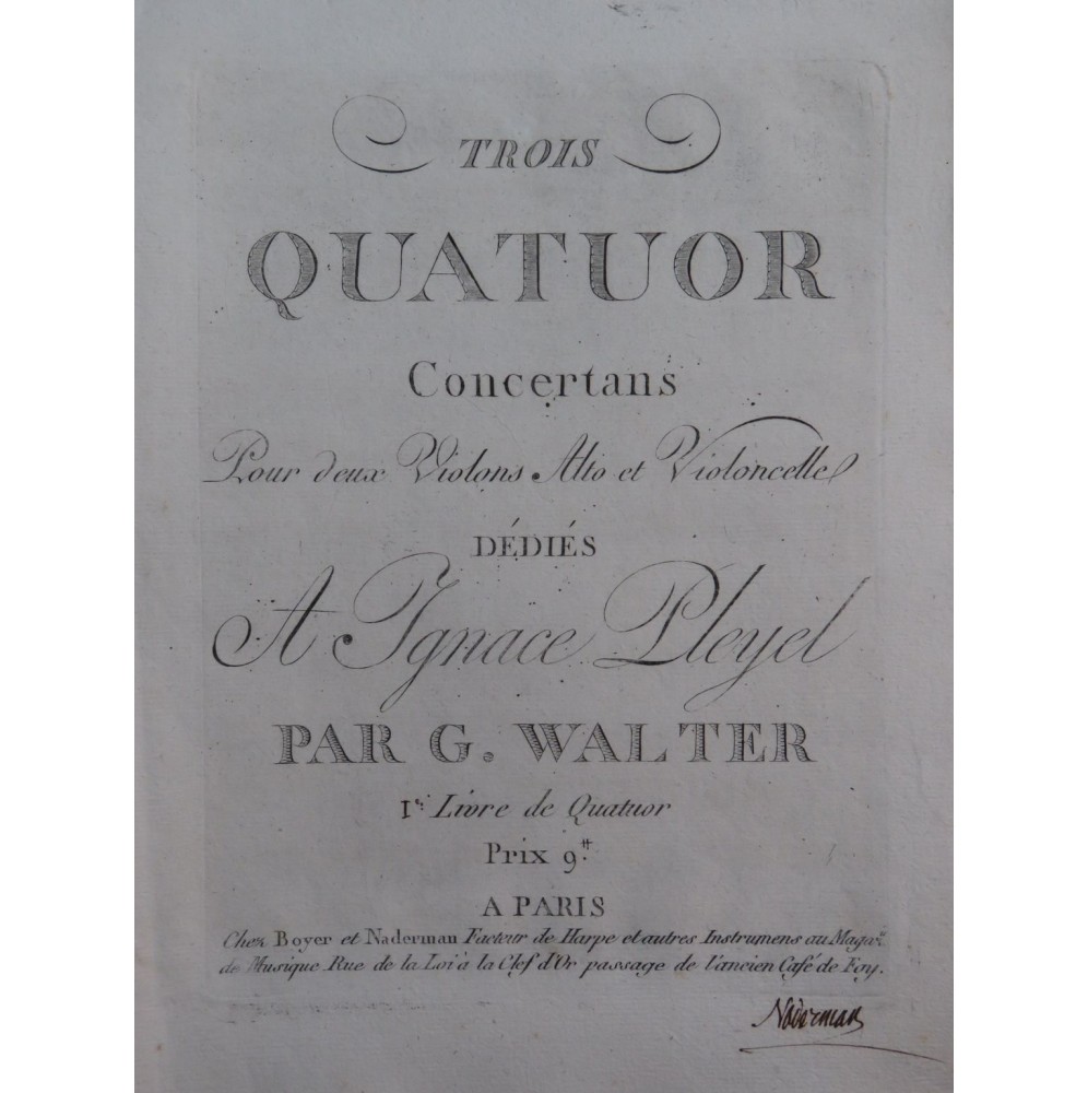 WALTER G. Trois Quatuor Concertans Violon Violoncelle ca1800