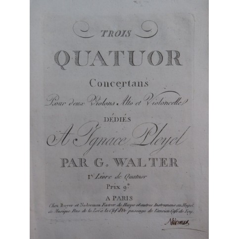 WALTER G. Trois Quatuors Concertans Violon Violoncelle ca1800