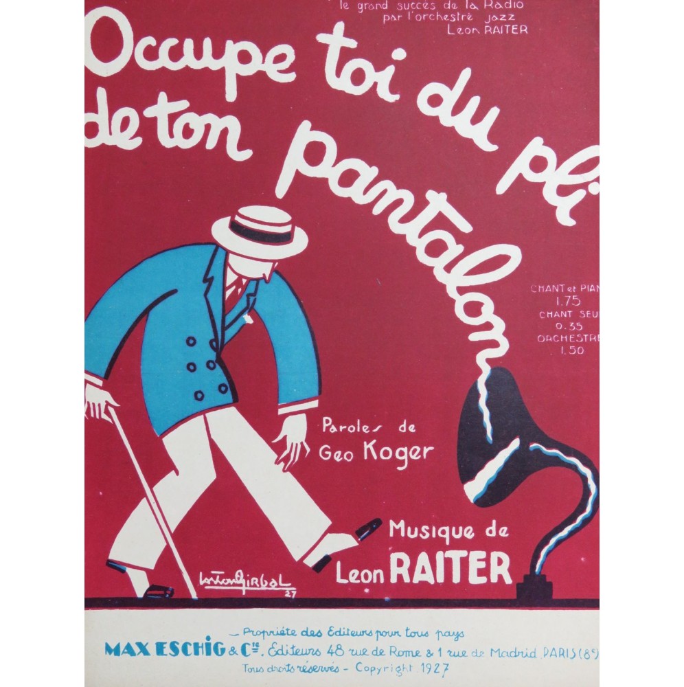 RAITER Léon Occupe toi du pli de ton pantalon Chant Piano 1927