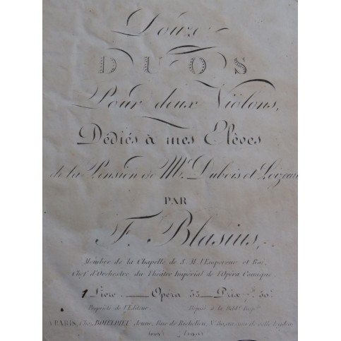 BLASIUS Matthieu Frédéric Douze Duos op 53 1er Livre 2 Violons ca1820