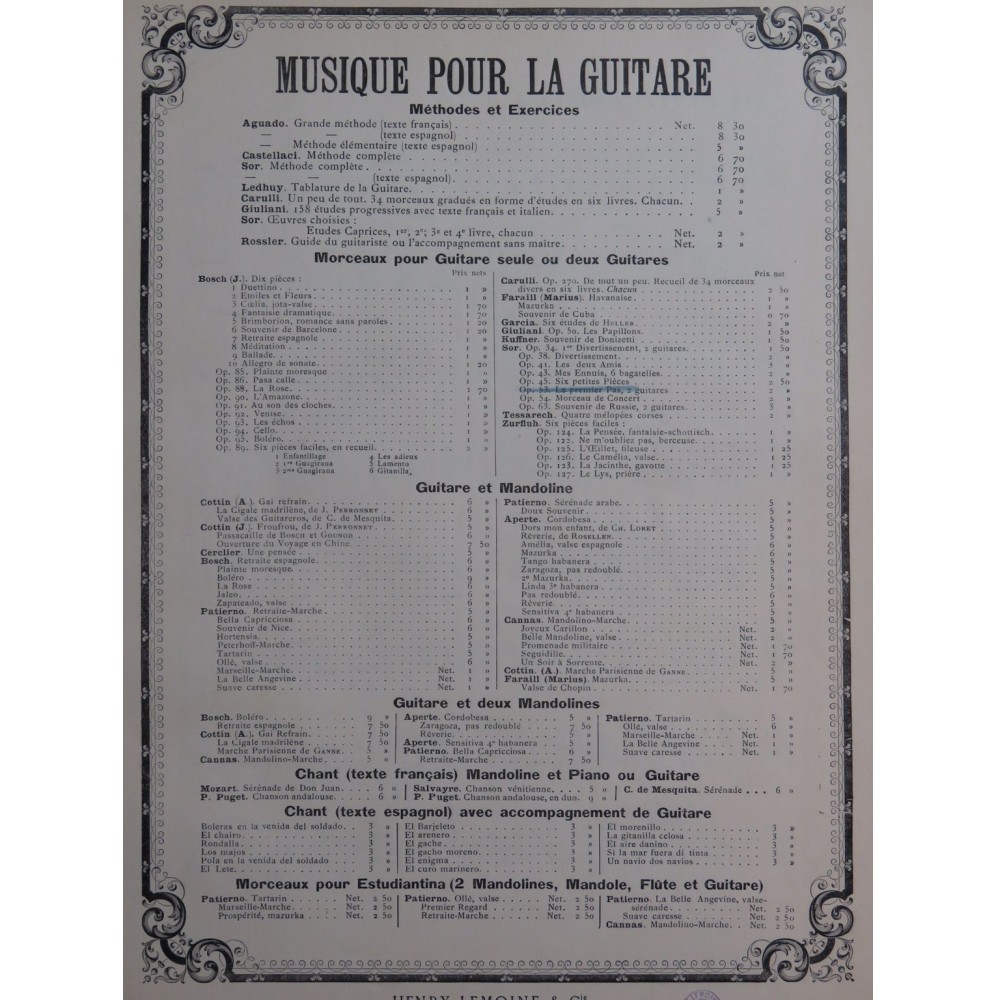 SOR Fernando Six petites Pièces op 45 Guitare 1902