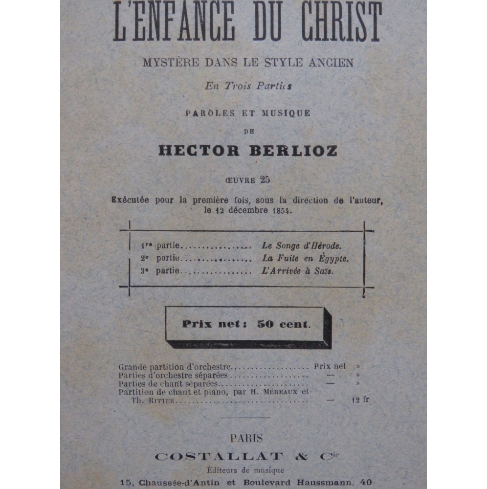 BERLIOZ Hector L'Enfance du Christ Livret ca1900