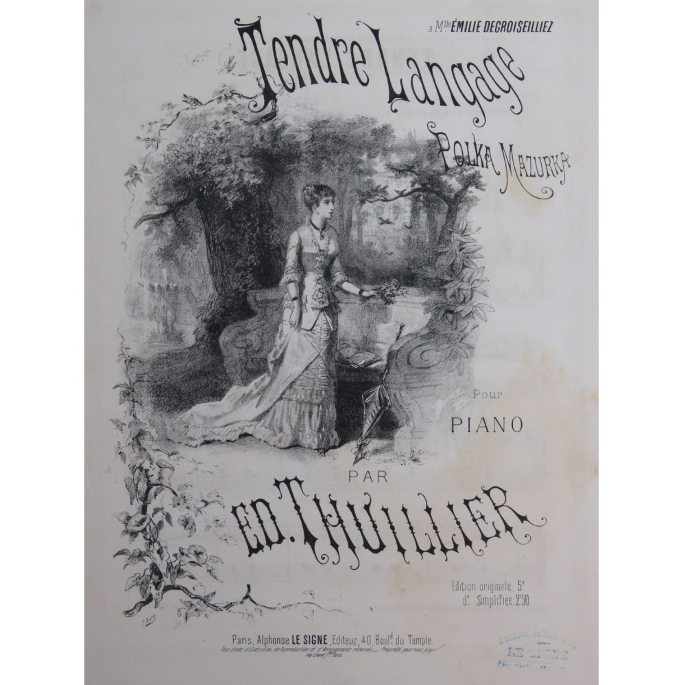 THUILLIER Edmond Tendre Langage Piano XIXe siècle