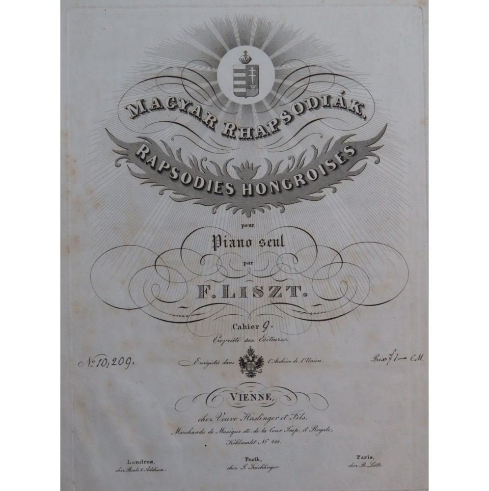 LISZT Franz Magyar Rhapsodiak No 16 Book 9 Piano 1847