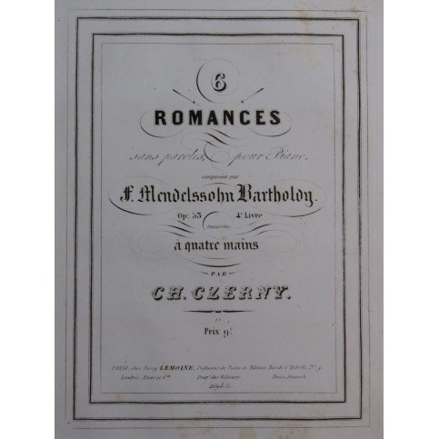 MENDELSSOHN Recueil No 4 Romances op 53 Piano 4 mains ca1845