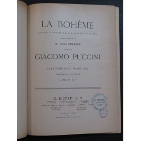 PUCCINI Giacomo La Bohème Opéra Piano seul 1898