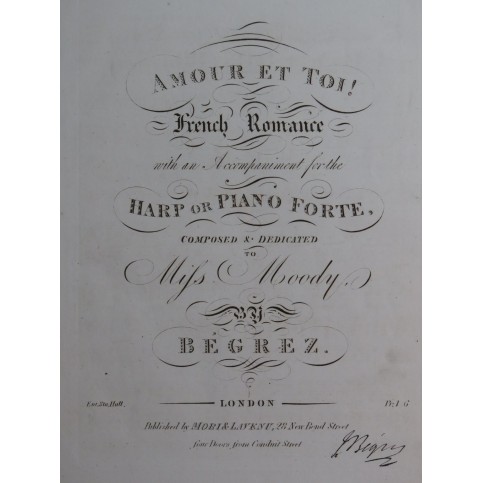 BÉGREZ Pierre-Ignace Amour et Toi Signature Chant Piano ou Harpe ca1820