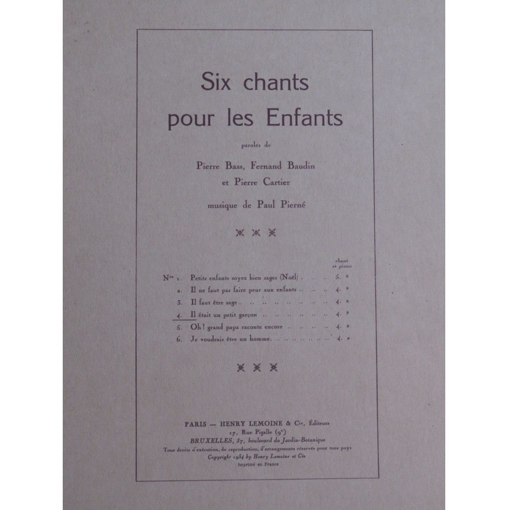 PIERNÉ Paul Il était un petit garçon Chant Piano 1934