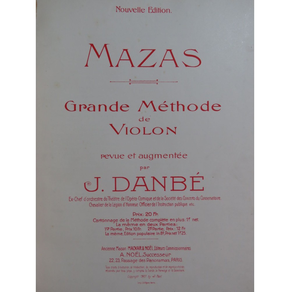 MAZAS F. Méthode de Violon 1901