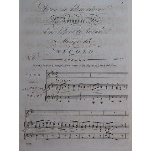 ISOUARD Nicolo Joconde No 6 Chant Piano ou Harpe ca1820