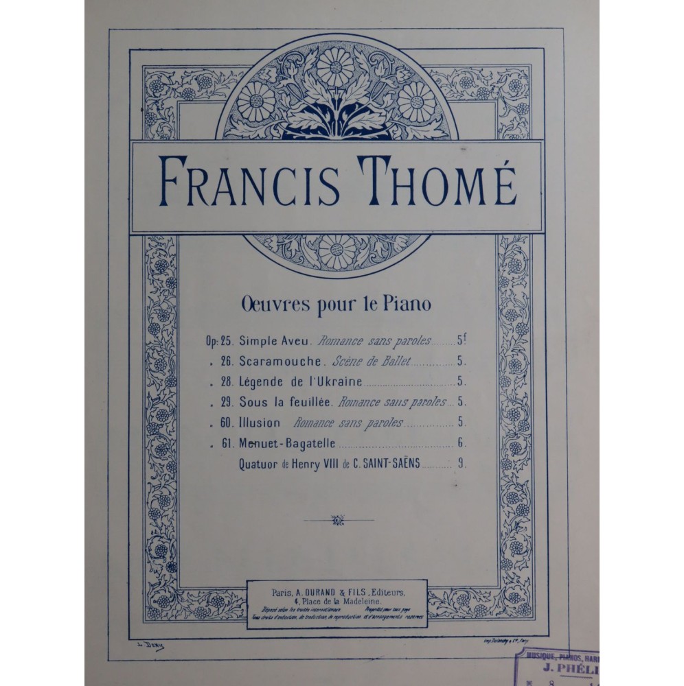 THOMÉ Francis Sous la Feuillée Piano 4 mains