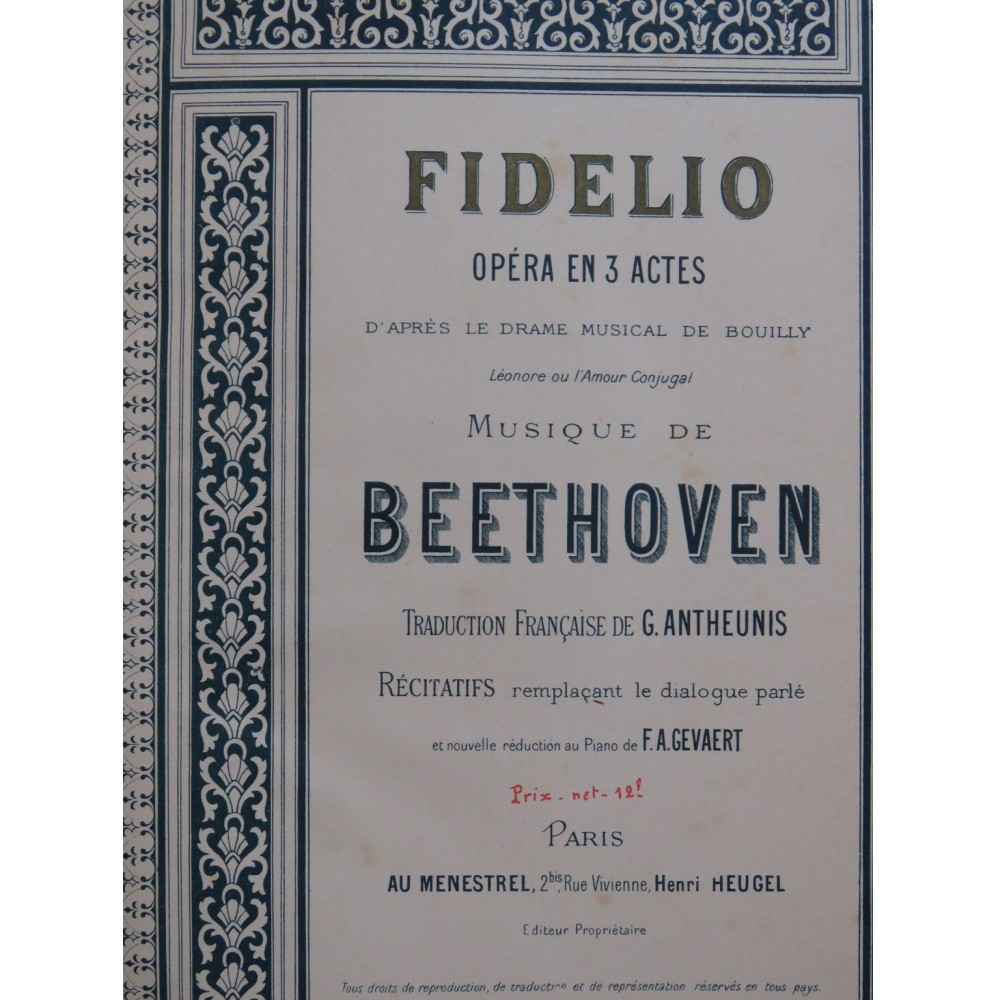 BEETHOVEN Fidélio Opéra Chant Piano ca1890