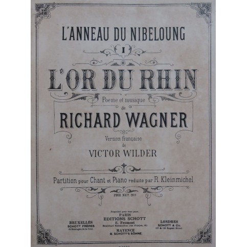 WAGNER Richard L'Or du Rhin Français Opéra Chant Piano