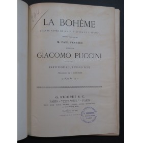 PUCCINI Giacomo La Bohème Opéra Piano solo 1898