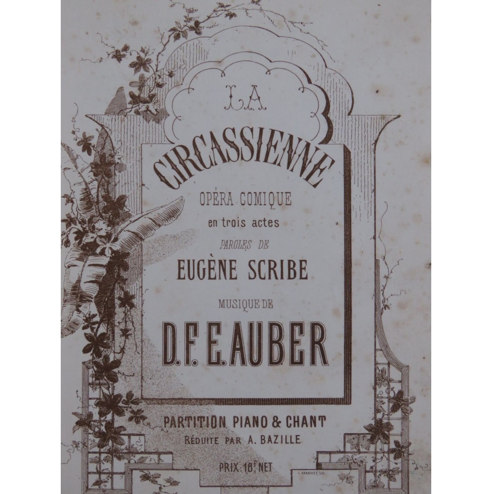 AUBER D. F. E. La Circassienne Opéra Chant Piano 1861