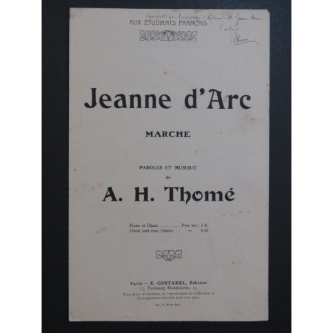 THOMÉ A. H. Jeanne d'Arc Marche Dédicace Chant