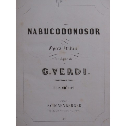VERDI Giuseppe Nabucodonosor Chant Piano ca1844